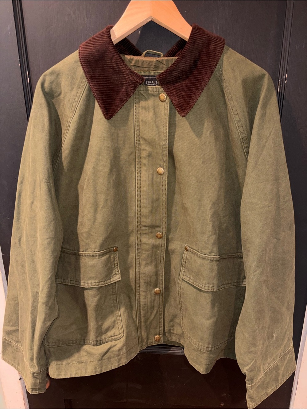 Levi’s Olive Green Canvas Barn Chore Jacket Brown Corduroy Collar XXL